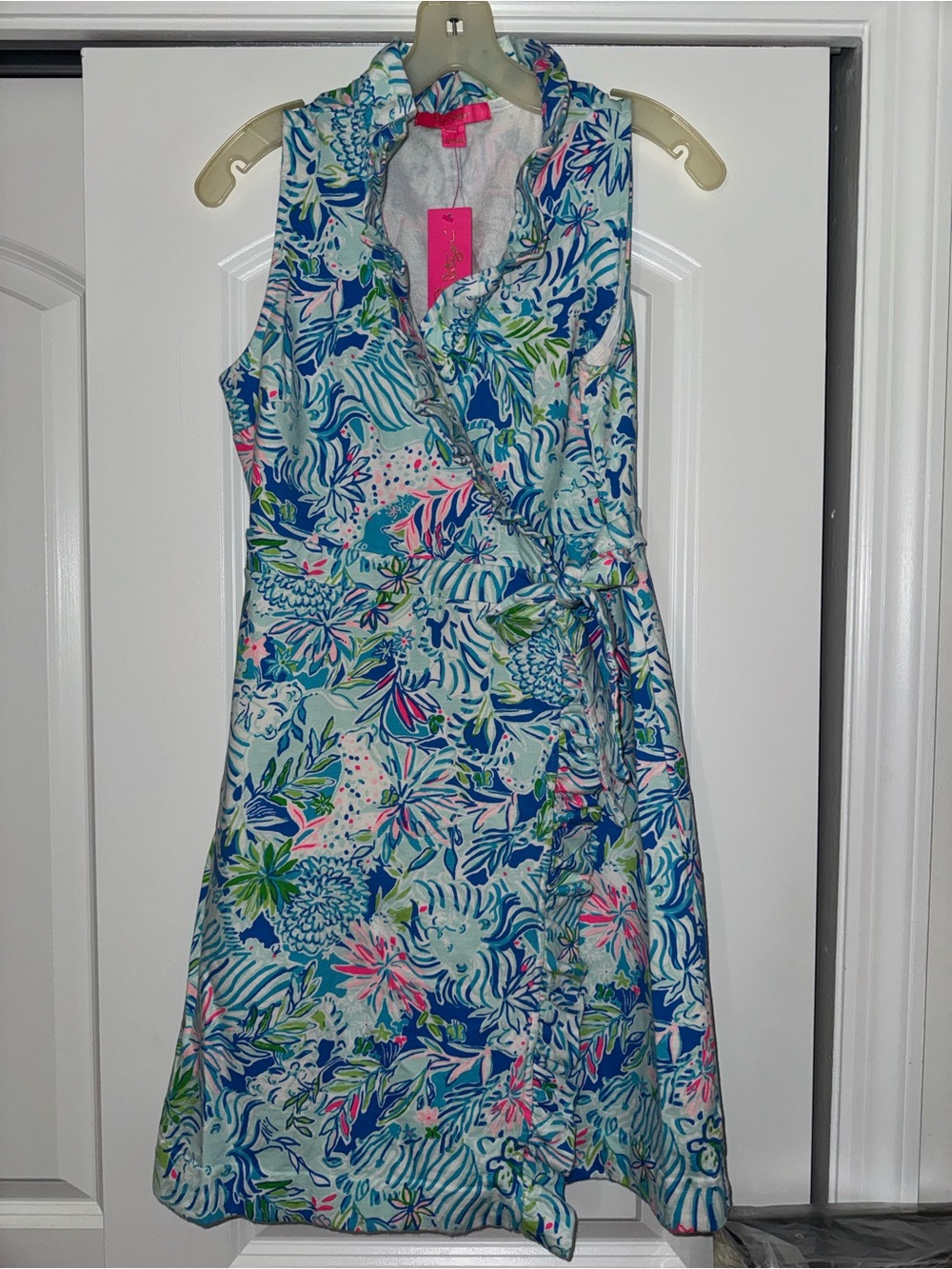 Lilly Pulitzer Blue, Pink & Green Tropical Wrap Dress